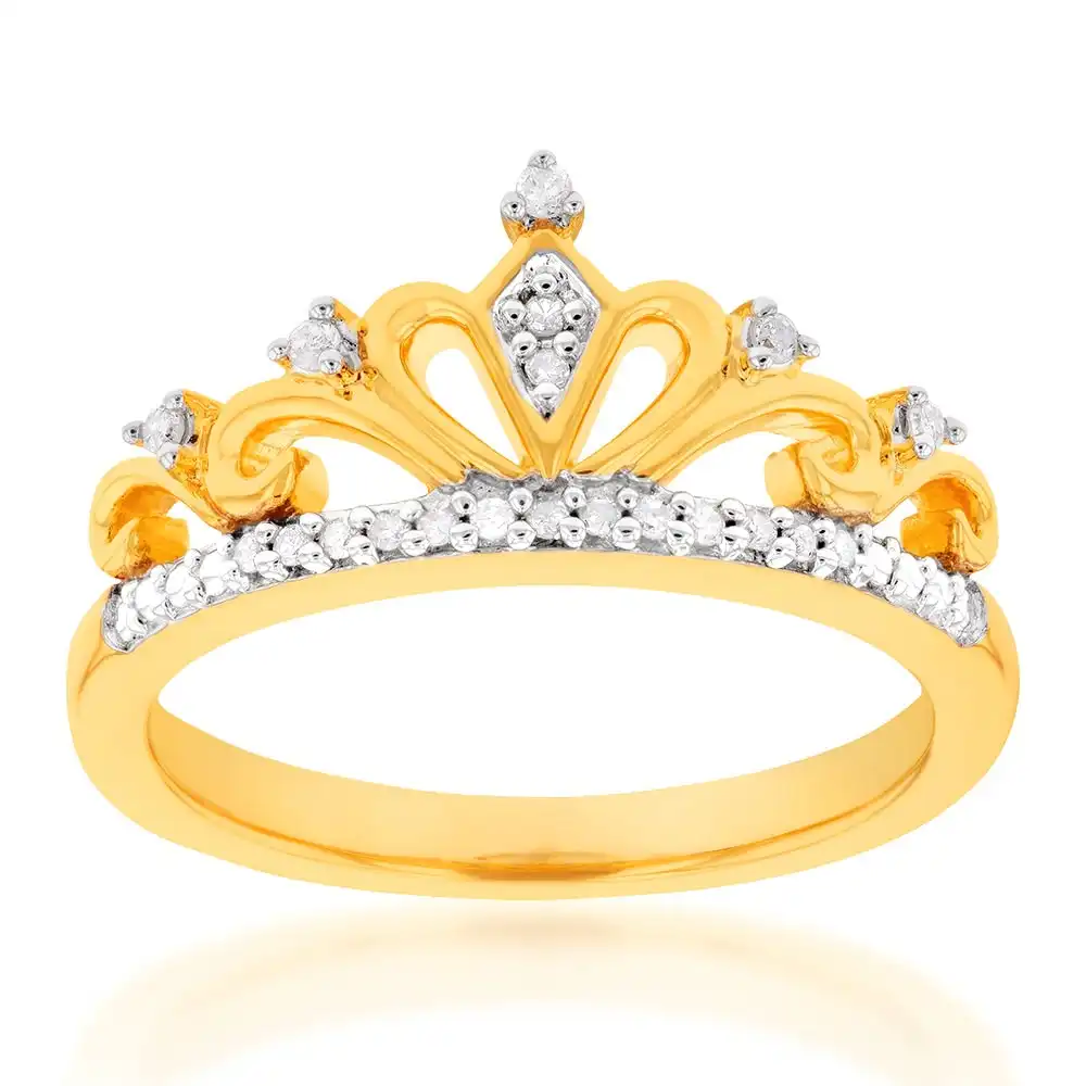 Gold Plated Sterling Silver 0.10 Carat Diamond Crown Ring