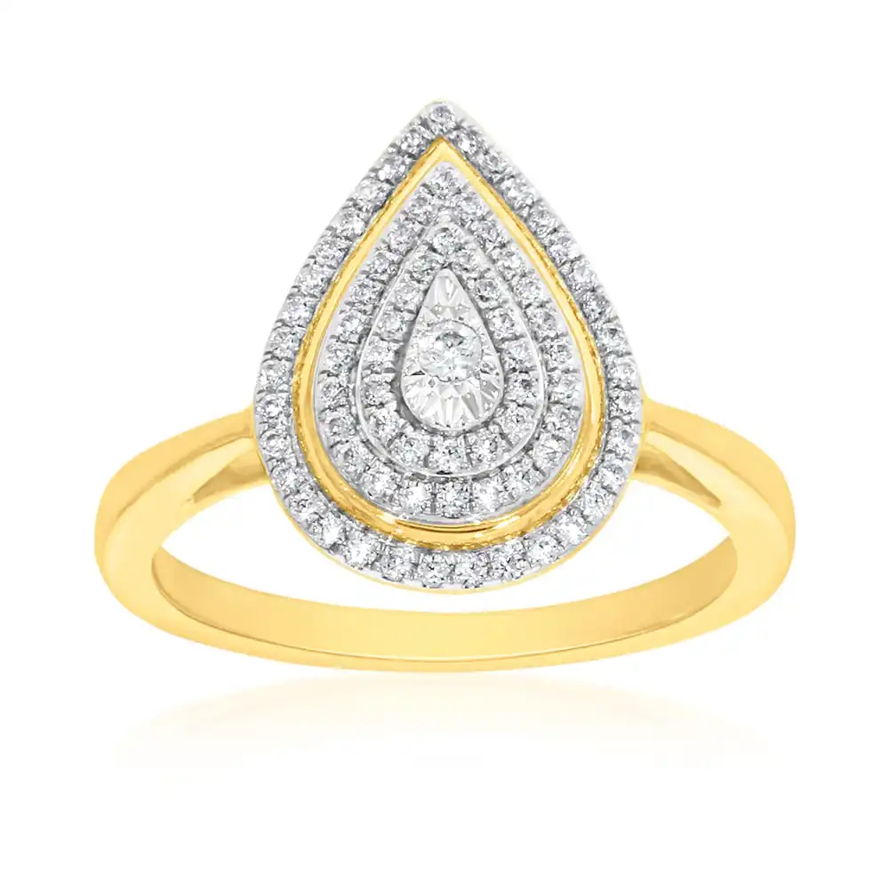 9ct Yellow Gold 1/4 Carat Pear Shape Diamond  Ring