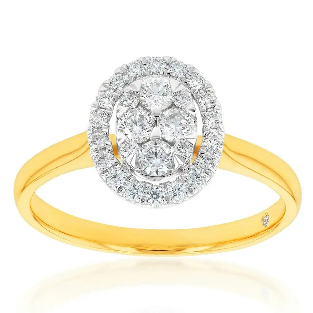 Flawless 1/2 carat  9ct Oval Yellow & White Gold Diamond Ring