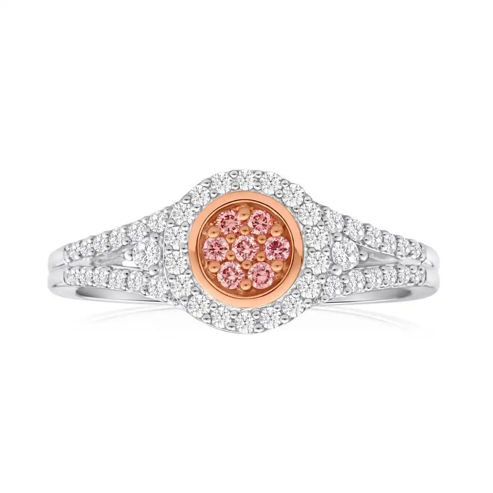 Pink Diamond 18ct White Gold Diamond Cluster Ring