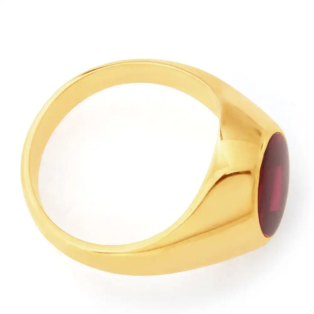 9ct Yellow Gold Created Ruby Gents Ring