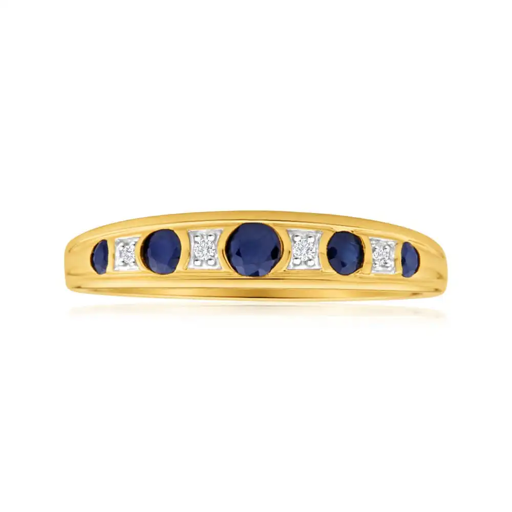 9ct Yellow Gold Natural Sapphire and Diamond Ring