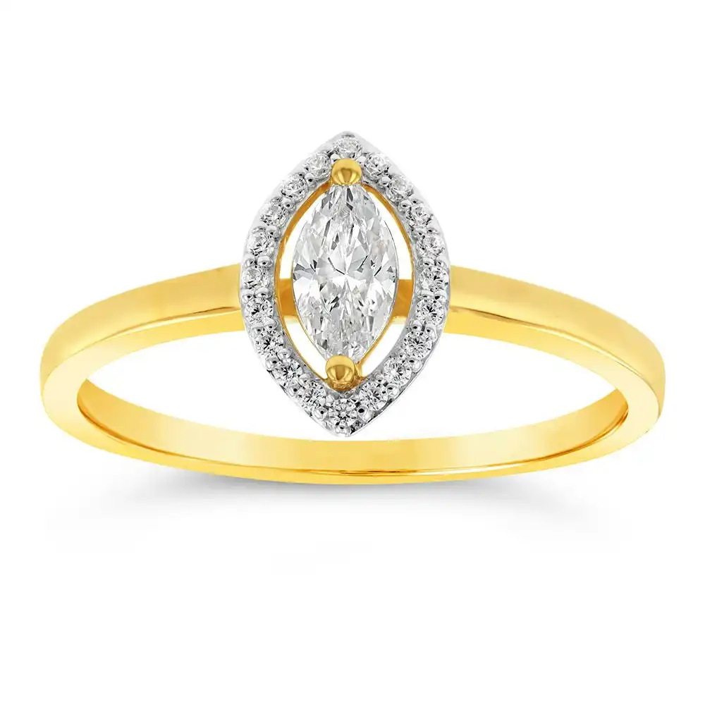 9ct Yellow Gold Cubic Zirconia Marquise Ring