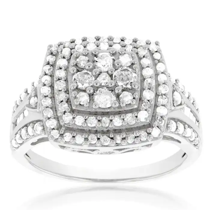 Silver 1 Carat Diamond Cluster Dress Ring