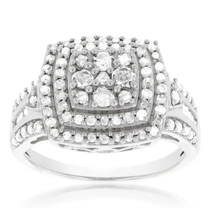 Silver 1 Carat Diamond Cluster Dress Ring