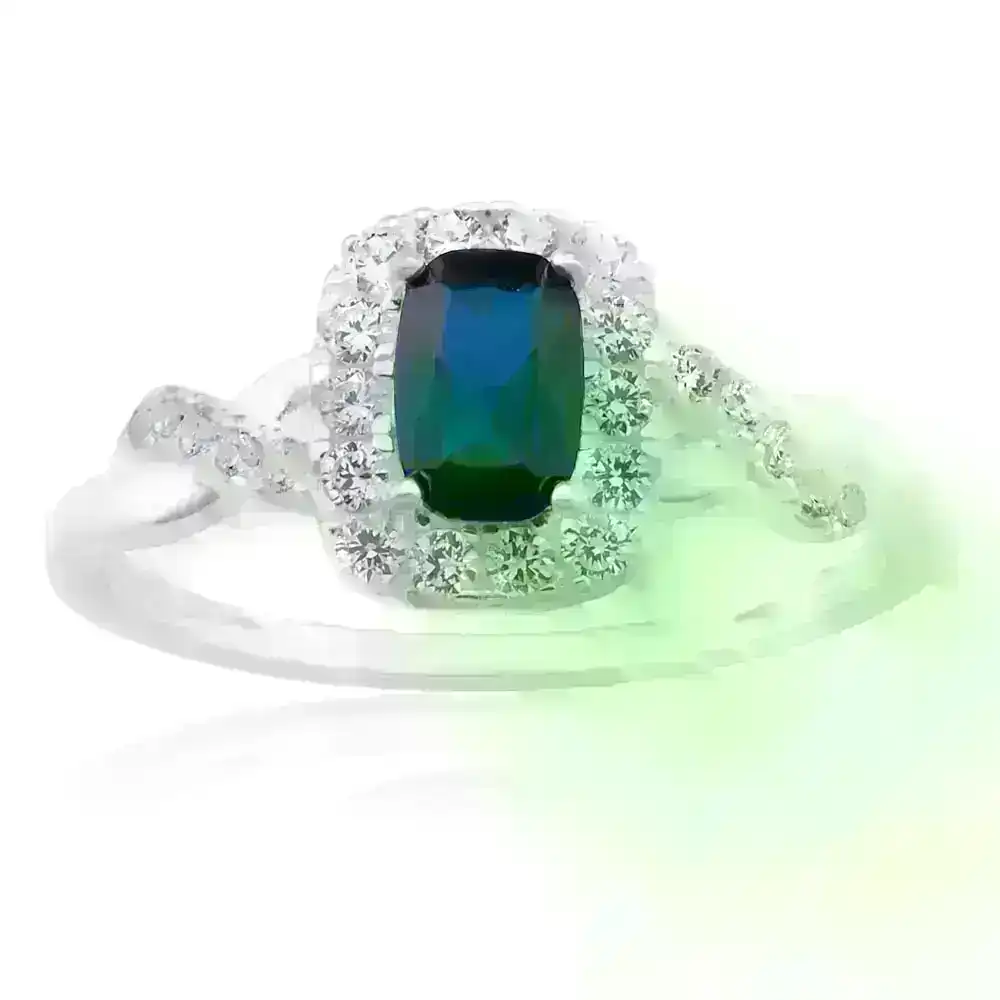 Sterling Silver Created Sapphire and Zirconia Ring
