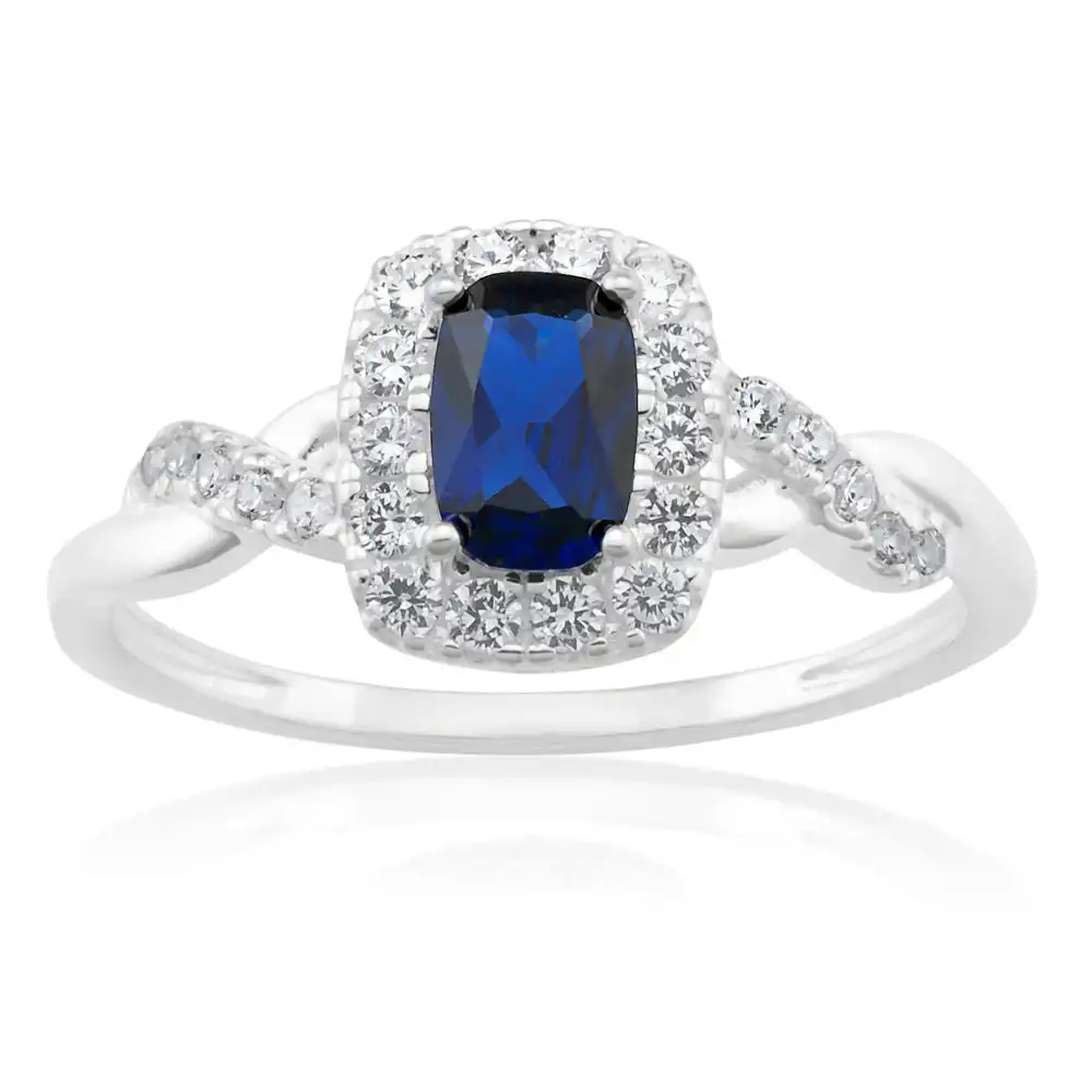 Sterling Silver Created Sapphire and Zirconia Ring
