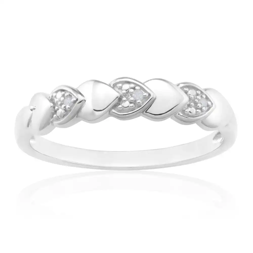 Sterling Silver 0.01 Carat Diamond Heart Ring with 3 Brilliant Cut Diamonds