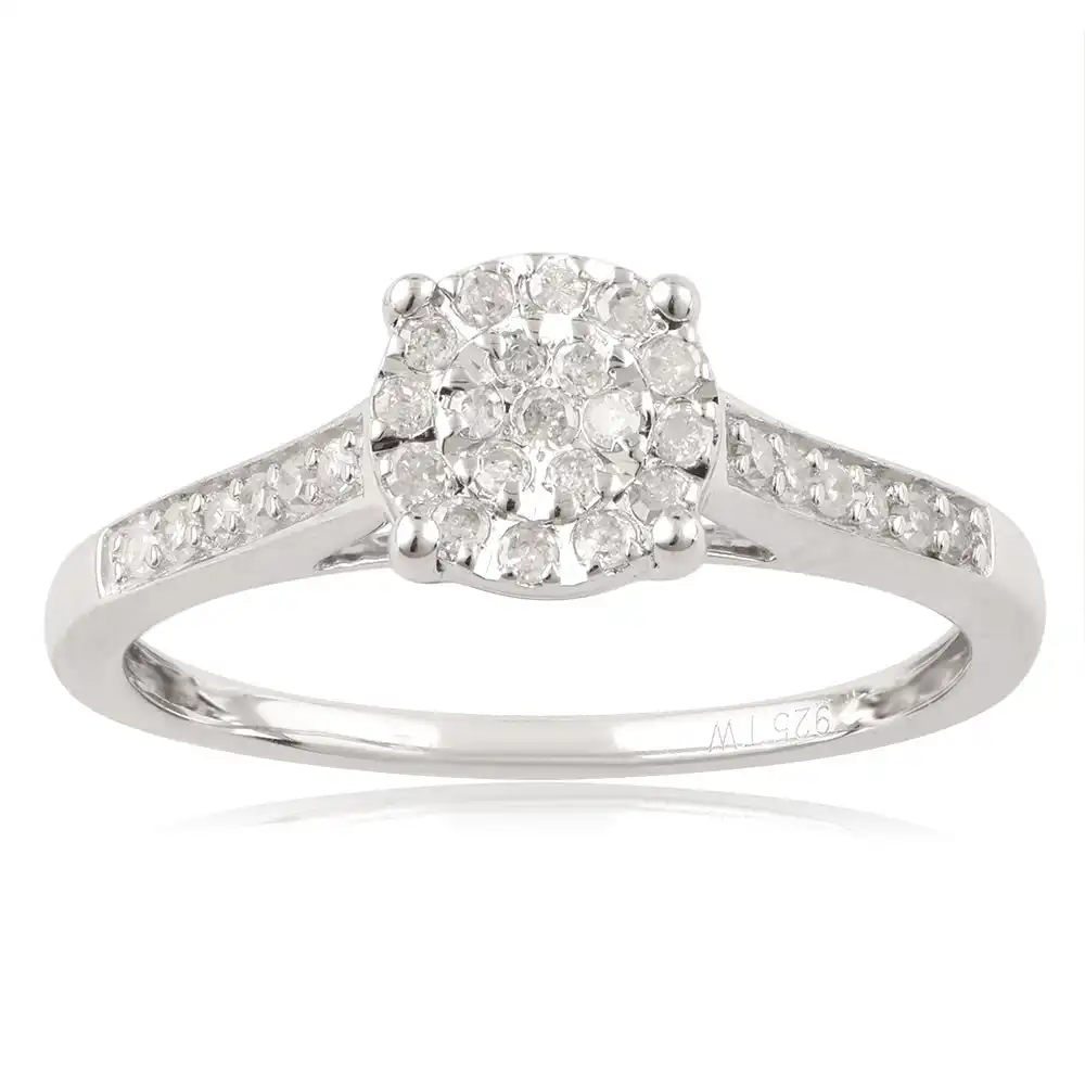 Sterling Silver 18 Points Diamond Ring with Brilliant Cut Diamonds and "1 CARAT LOOK"