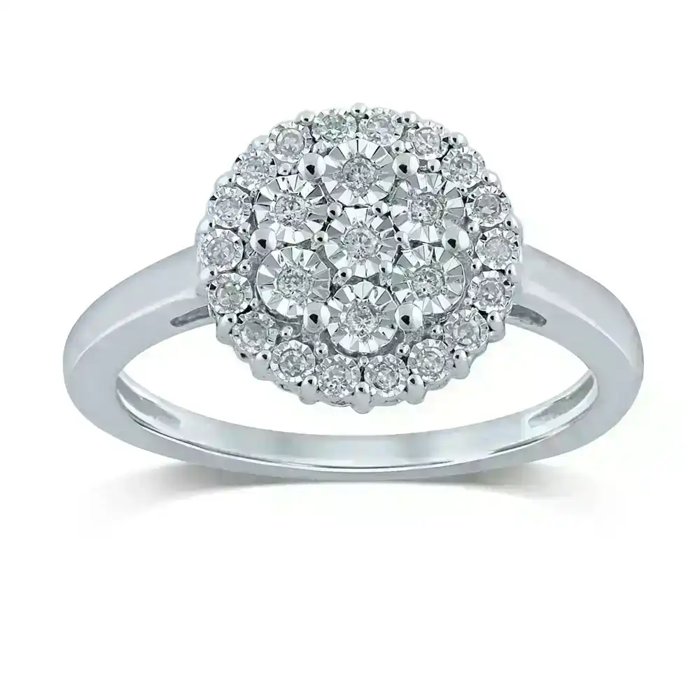 Silver 0.10 Carat Cluster Dress Ring with 25 Brilliant Diamonds