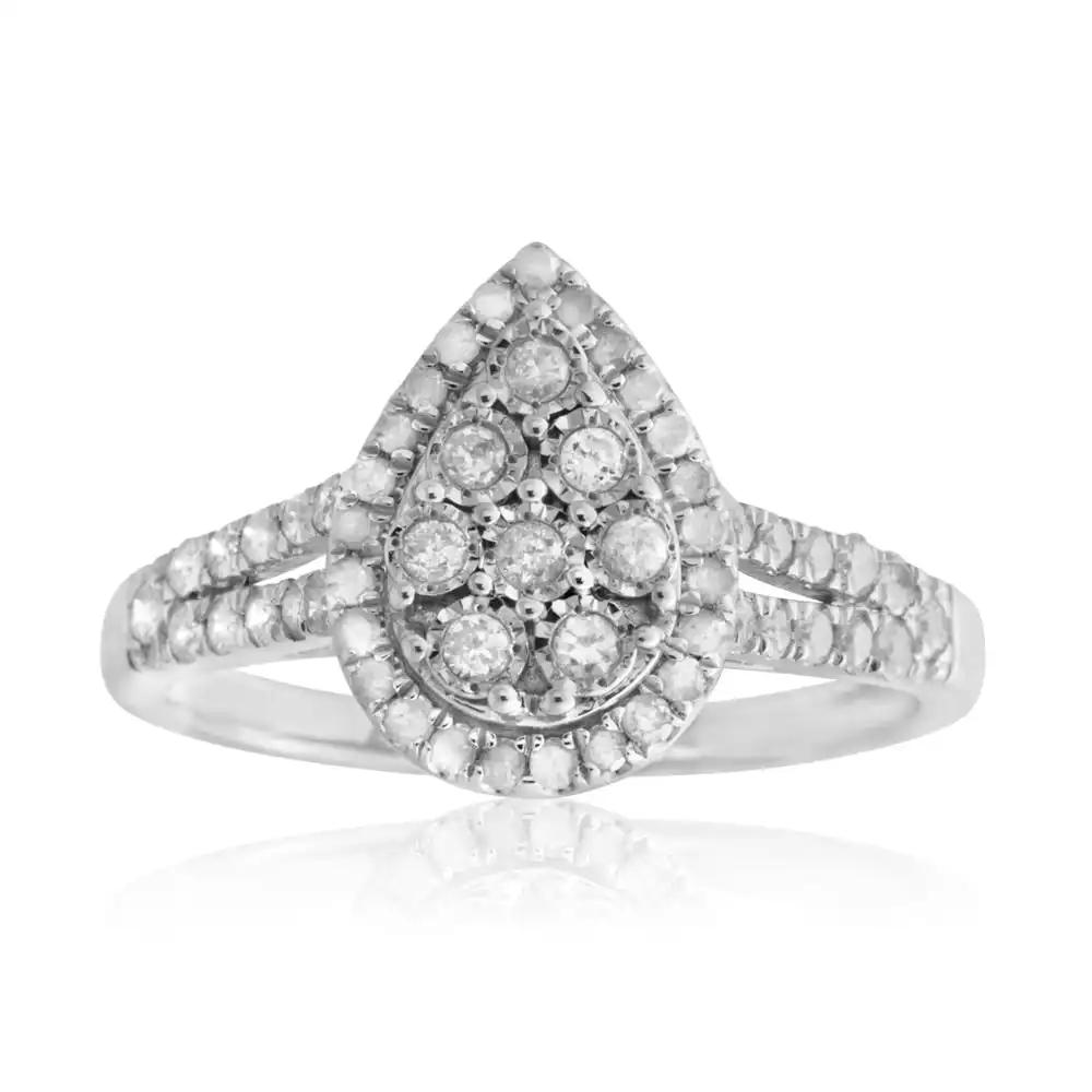 Silver 1/2 Carat Cluster Dress Ring with 55 Brilliant Diamonds