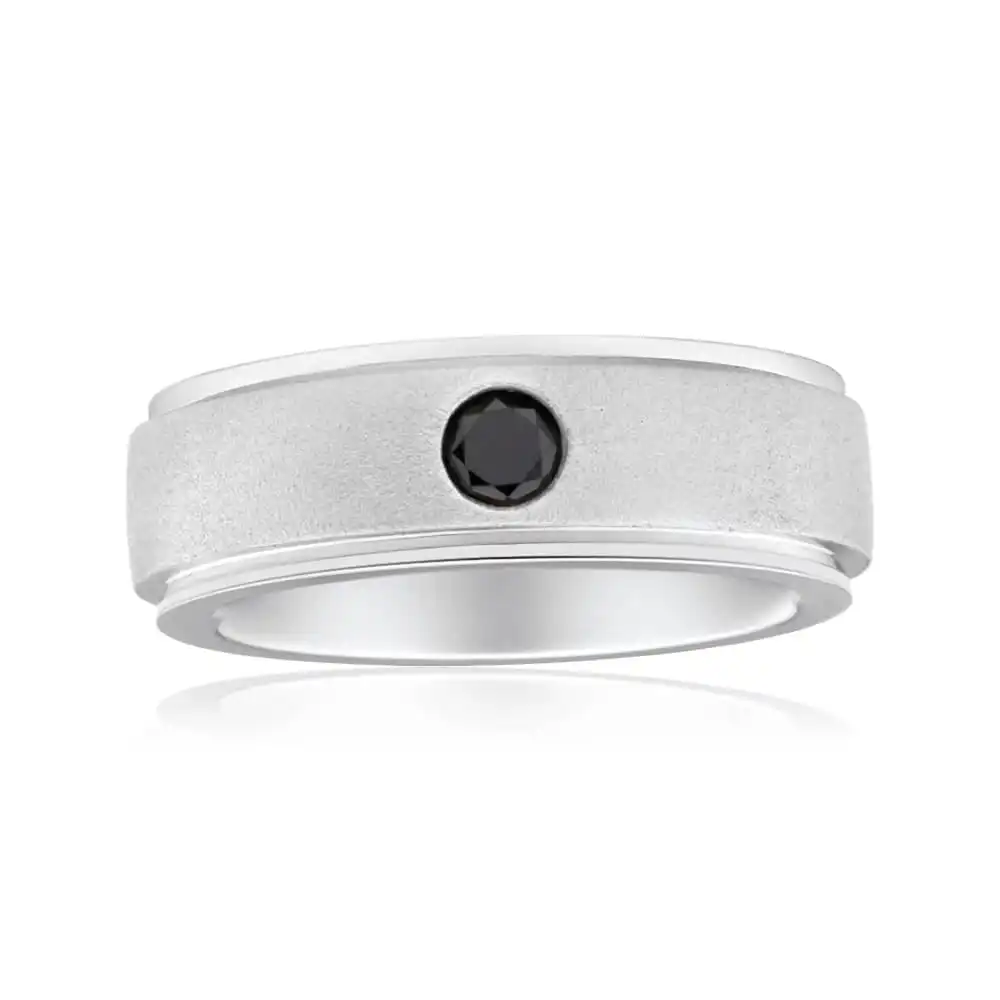 Black Diamond Sterling Silver Single Diamond Ring