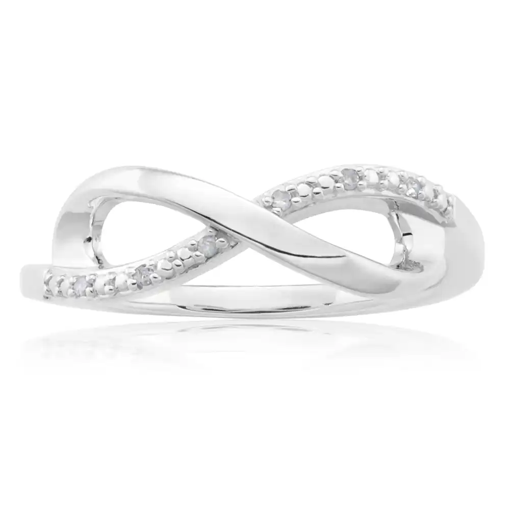 Sterling Silver 0.02 Carat Diamond Infinity Ring with 6 Brilliant Cut Diamonds