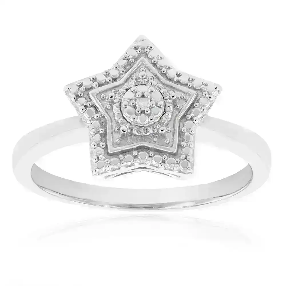 Sterling Silver With Diamond Star Shape Ring