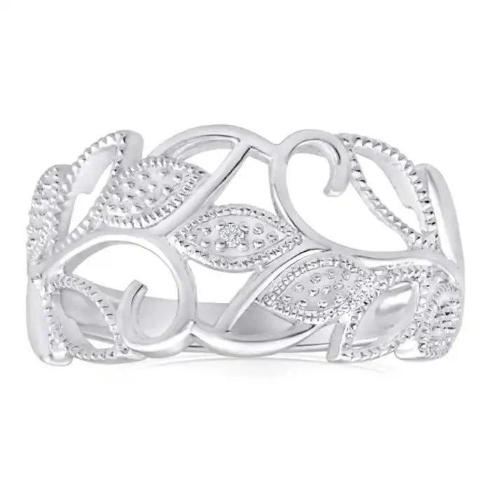 Sterling Silver Diamond Set Leaf Ring