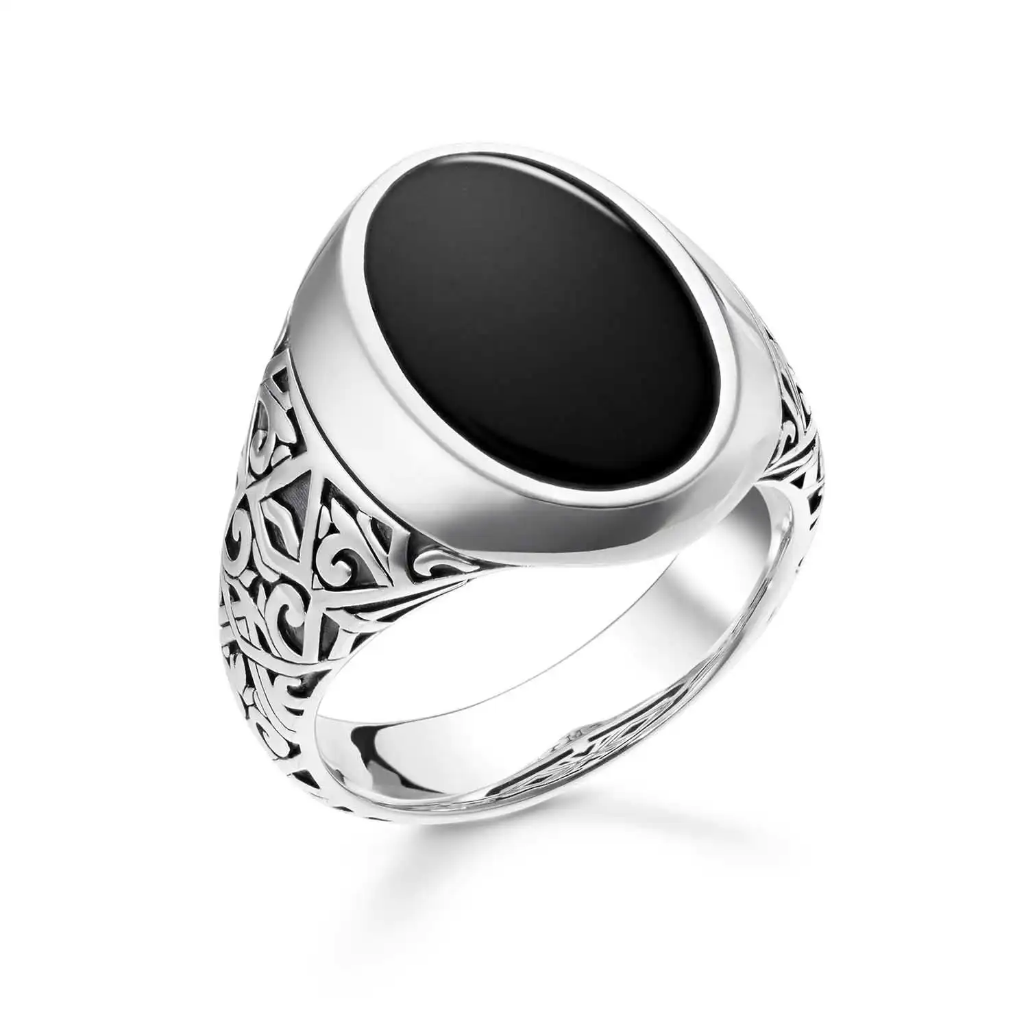 Thomas Sabo Rebel Sterling Silver Black Onyx Engraved Signet Ring