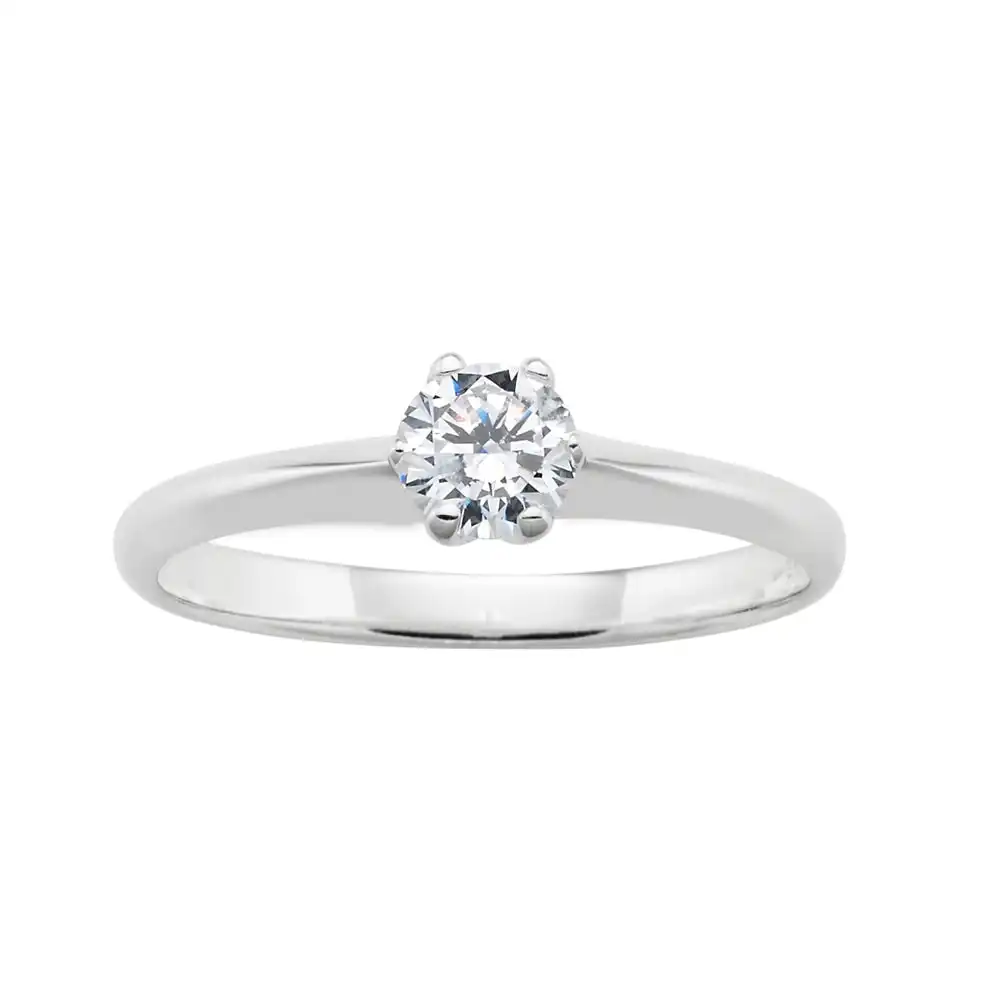 Sterling Silver 6mm Solitaire 6 Claw Zirconia Ring