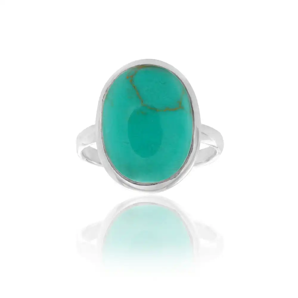 Sterling Silver Created Turquoise Large Oval Ring