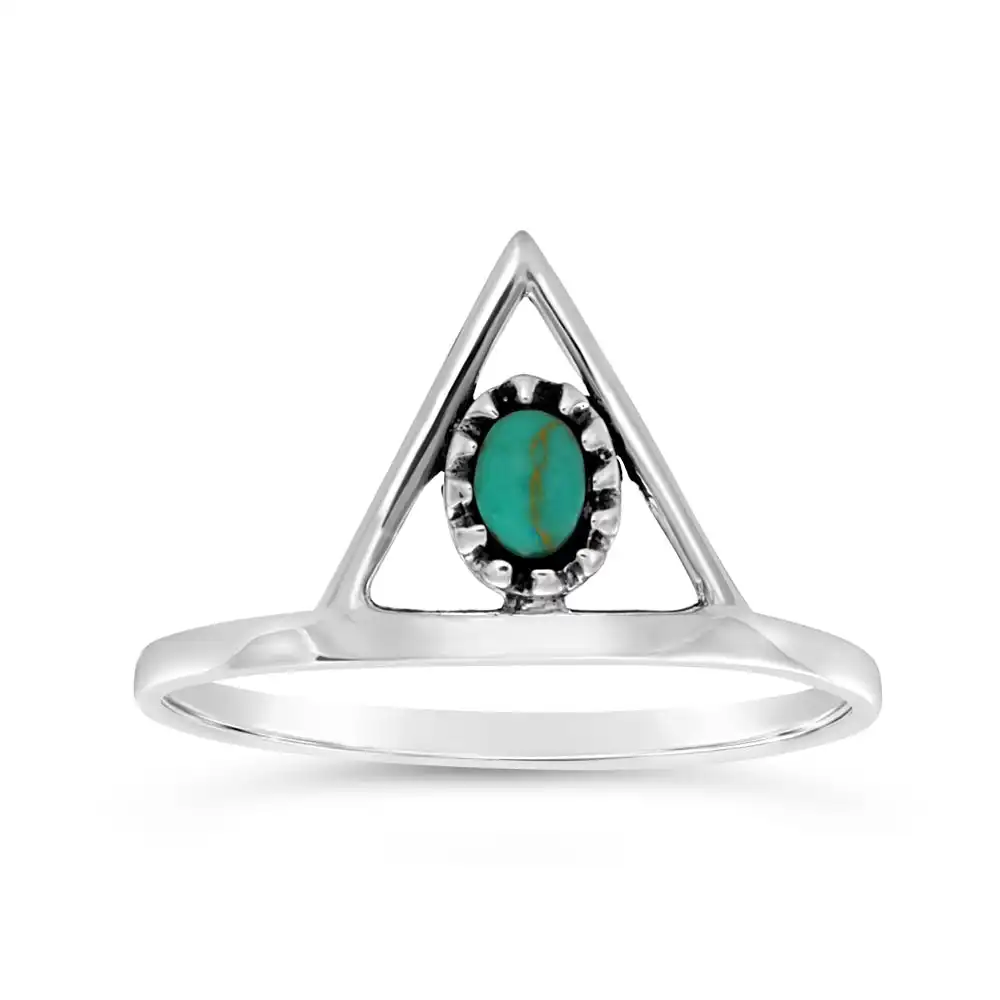 Sterling Silver Created Turquoise Oval and Triangle Ring