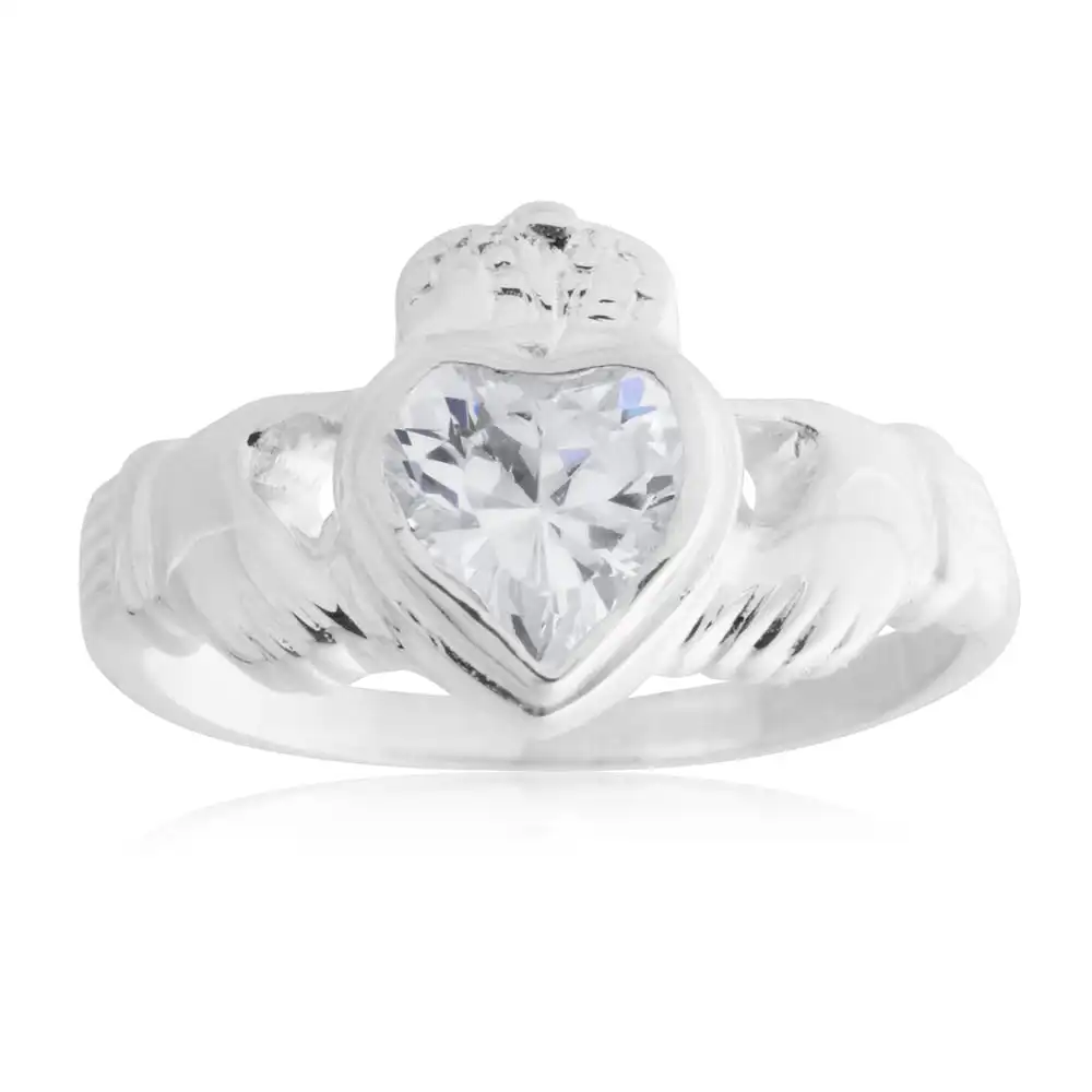 Sterling Silver Zirconia Claddagh Ring