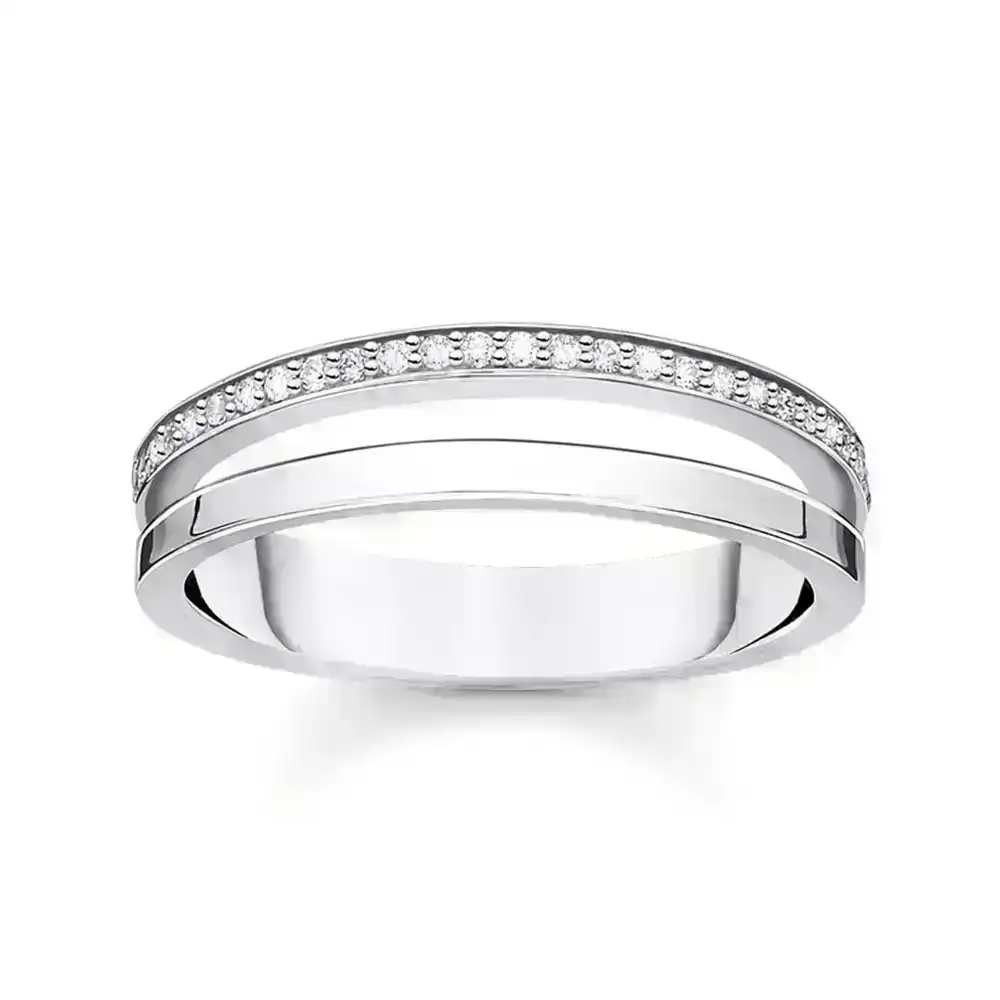 Sterling Silver Thomas Sabo Charm Club Zirconia Double Band Ring