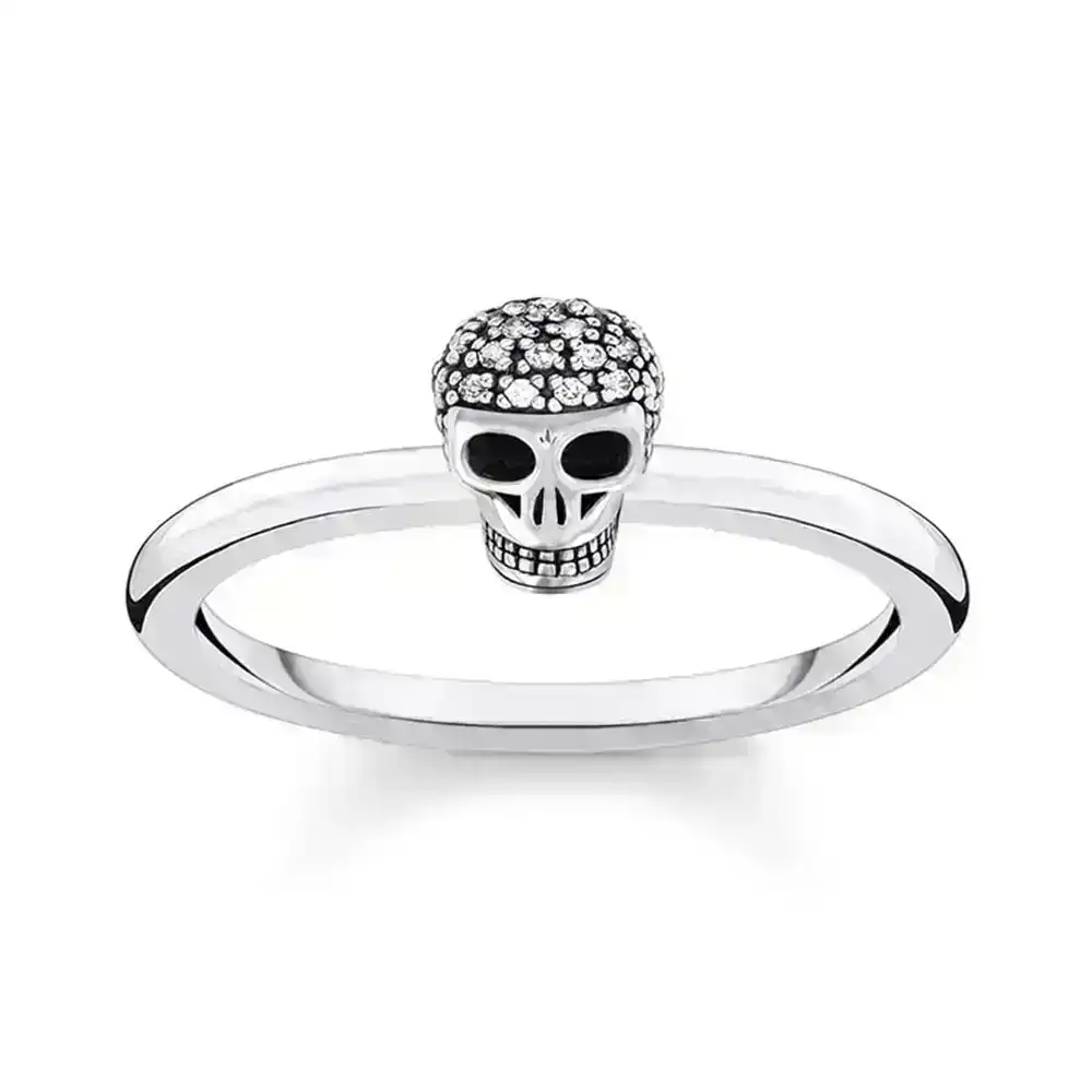 Sterling Silver Thomas Sabo Charm Club Mini Skull Zirconia Ring
