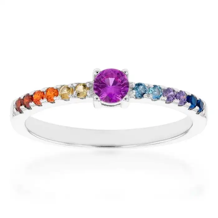 Sterling Silver Multicolour Cubic Zirconia Ring