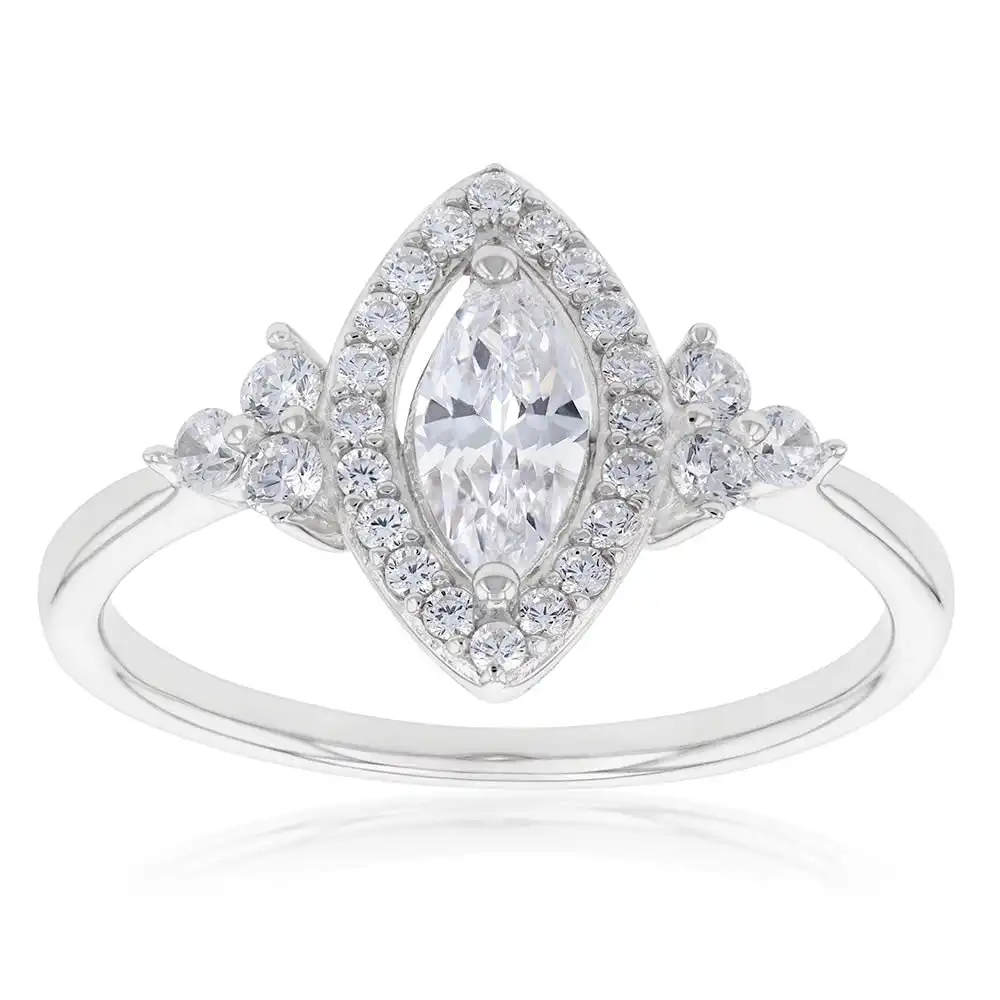 Sterling Silver Rhodium Plated Cubic Zirconia Marquise Ring