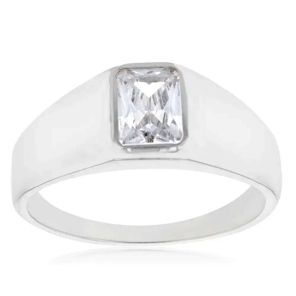 Sterling Silver Cubic Zirconia Rectangular Ring