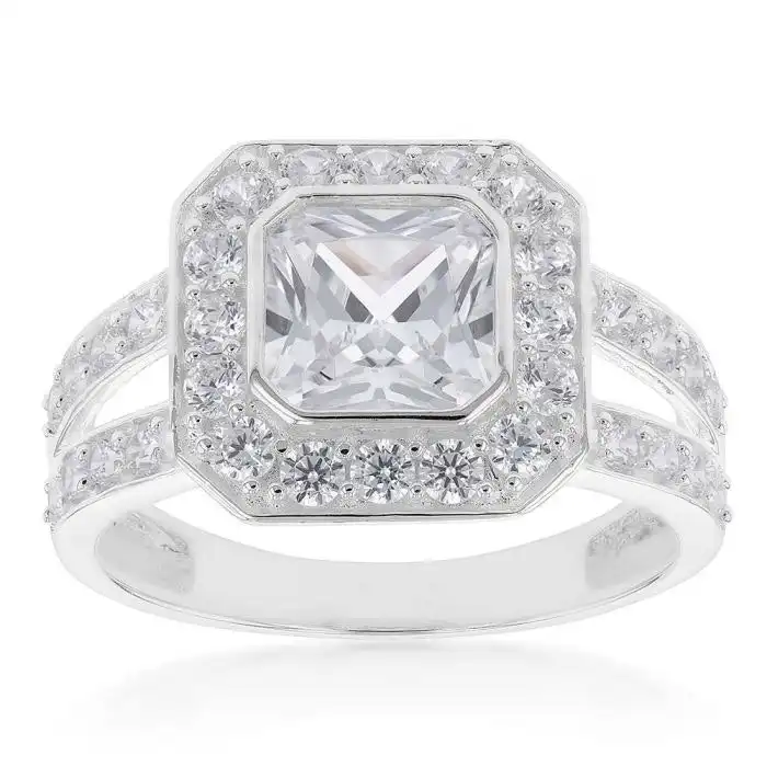 Sterling Silver Cubic Zirconia Octagon Ring
