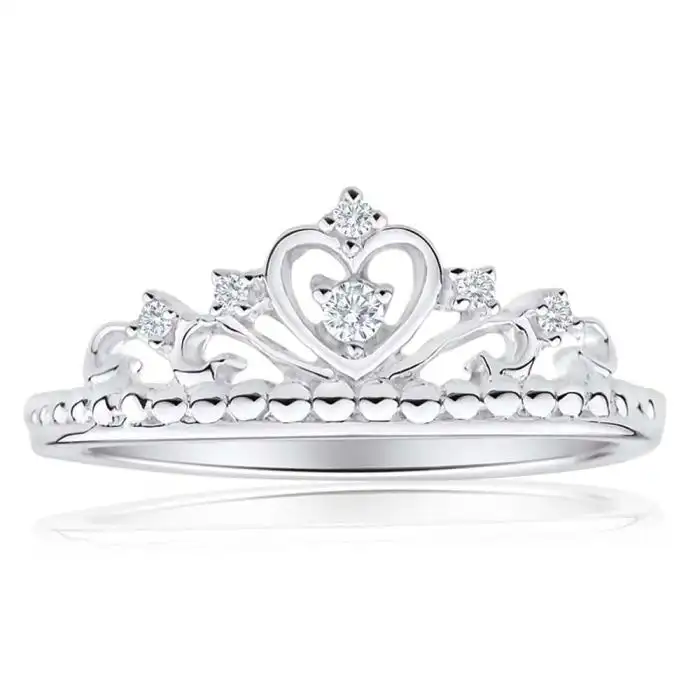 Sterling Silver Cubic Zirconia Heart Crown Ring  *Resize 1-2 Sizes*