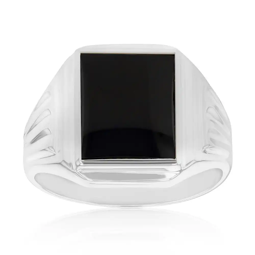 Sterling Silver 12x10mm Onyx Gents Ring