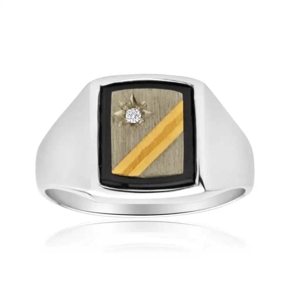 Sterling Silver Cubic Zirconia + Onyx Gents Ring