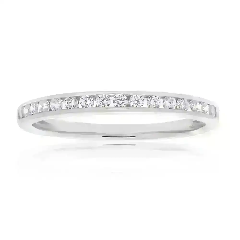 Sterling Silver Rhodium Plated Zirconia Channel Ring