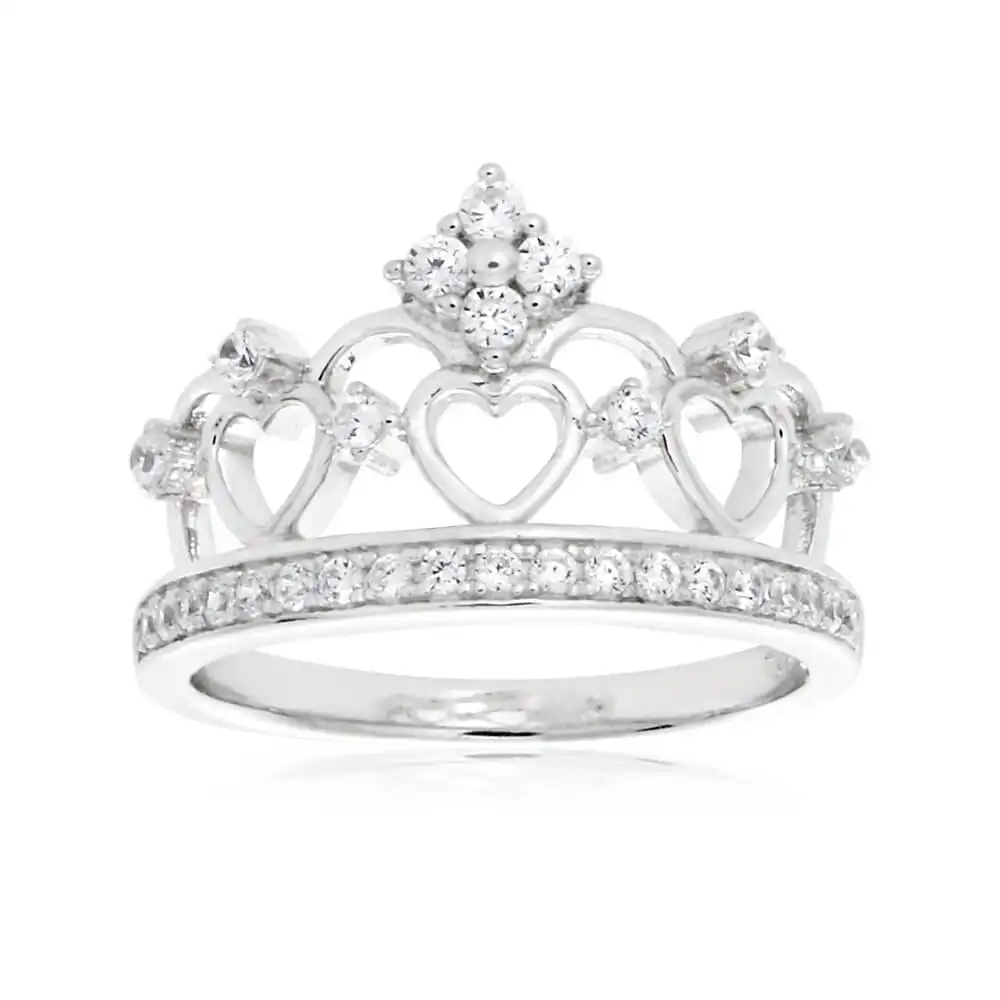 Sterling Silver Cubic Zirconia Princess Crown Ring