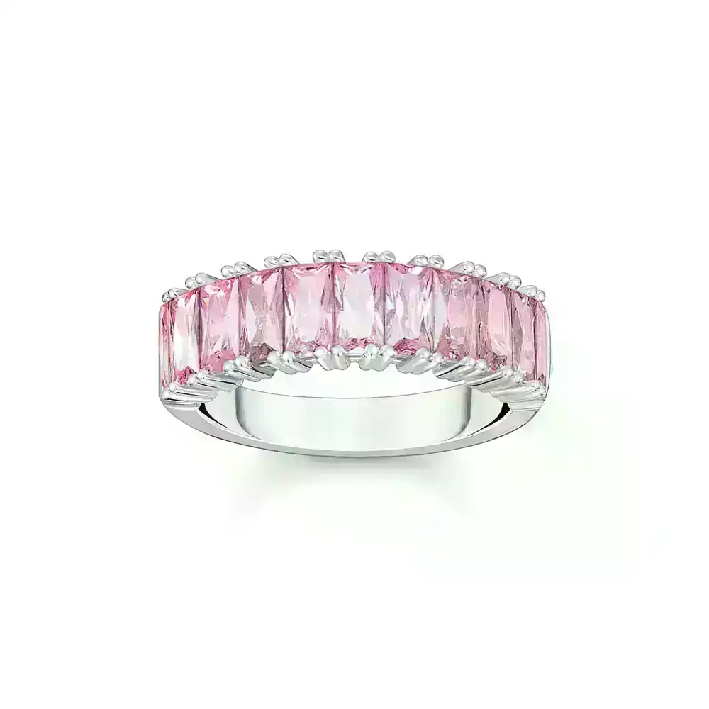 Thomas Sabo Sterling Silver Heritage Pink Baguette Cut Cubic Zirconia Ring