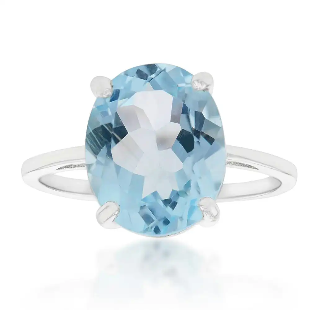 Sterling Silver Blue Topaz and Zirconia Oval Ring