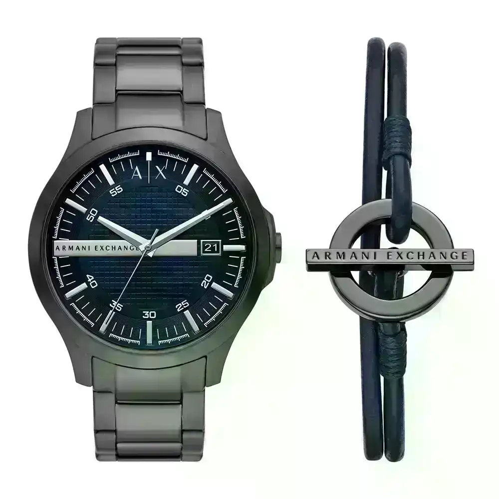 Armani Exchange AX7127 Hampton Gunmetal Watch & Jewellery Gift Set