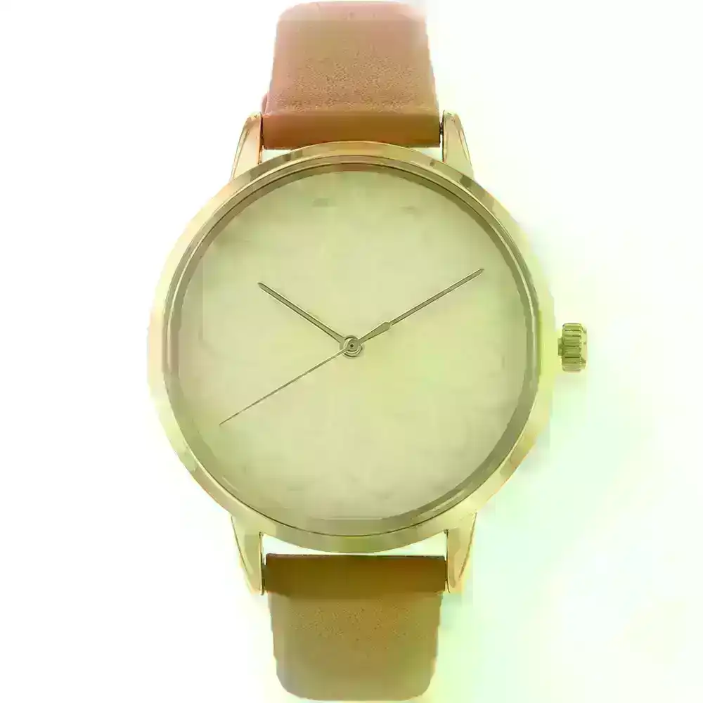 Ellis & Co Pattern Gold Dial Brown Leather Womens Watch