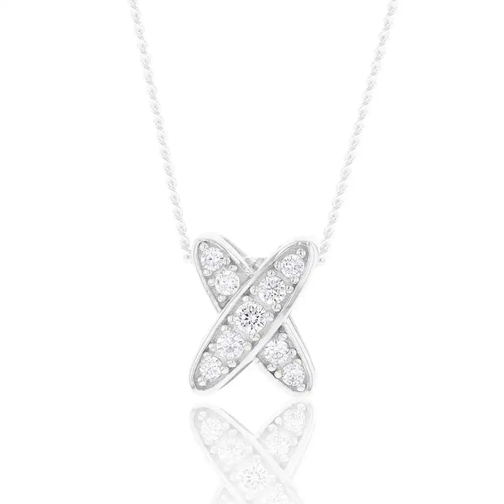 Rhodium Plated Sterling Silver Cubic Zirconia 9mm Cross Pendant