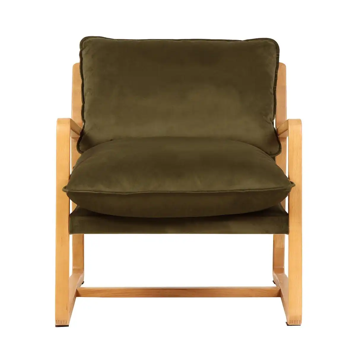 Malibu Natural Arm Chair - Olive Velvet