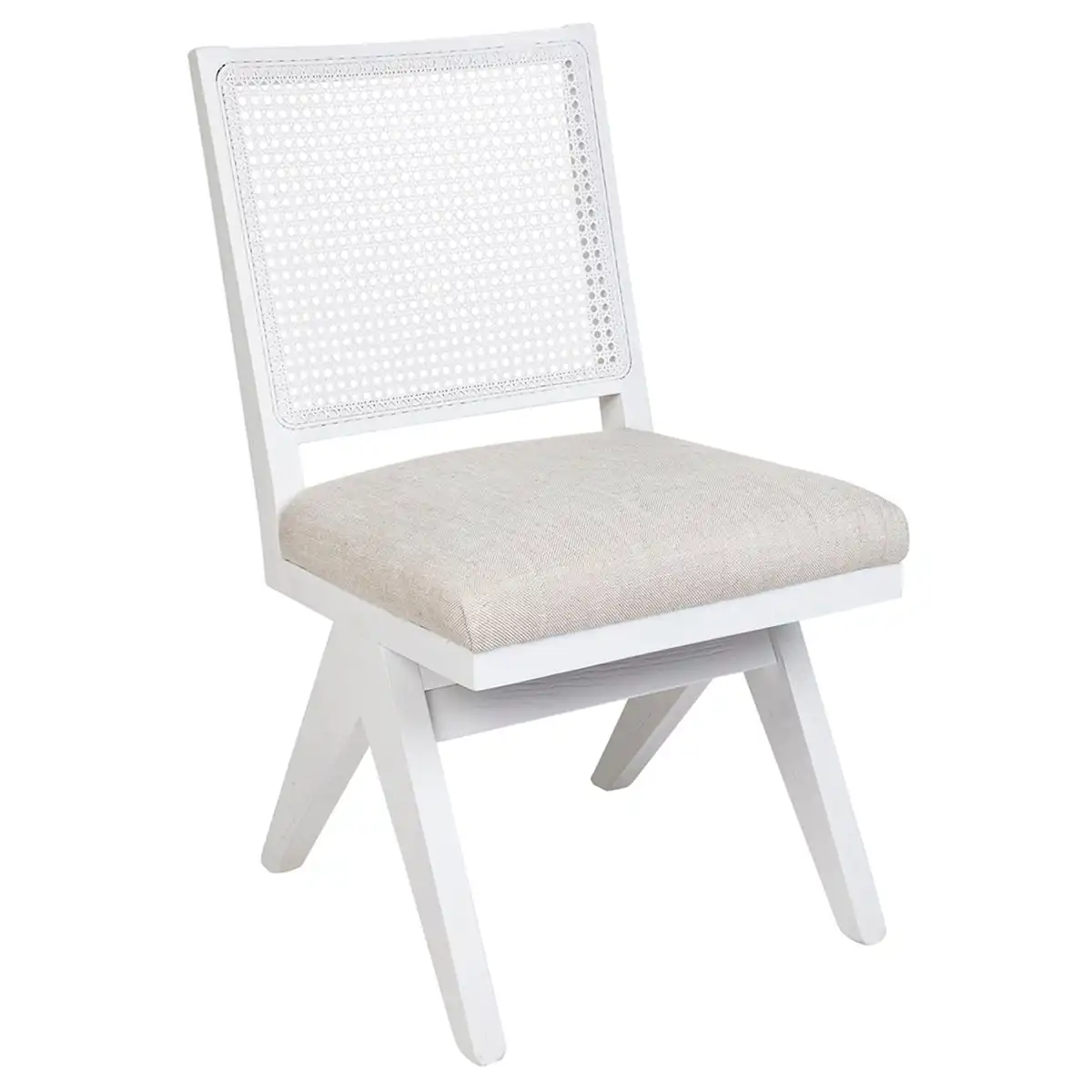 The Imperial White Rattan Dining Chair - Natural Linen