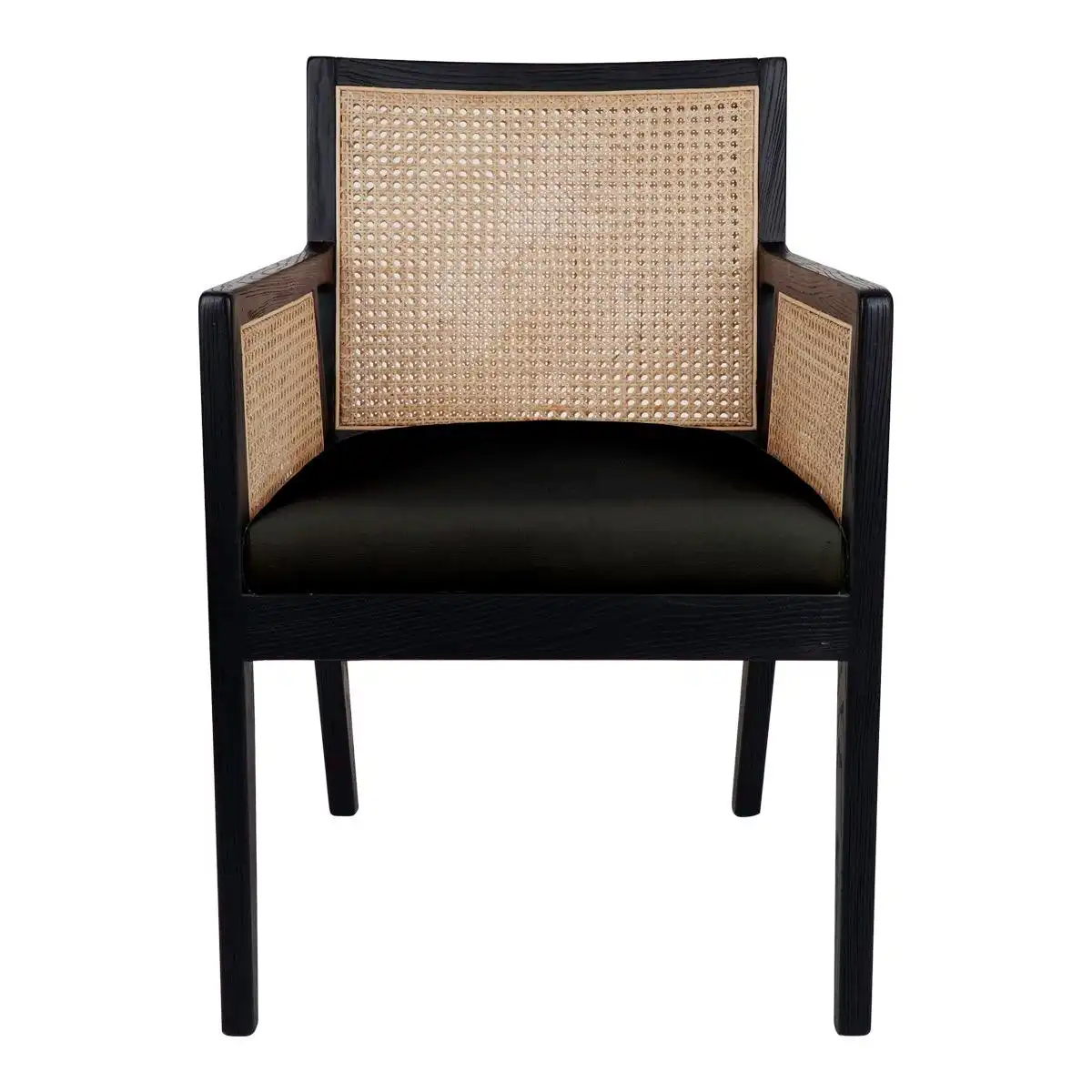 Kane Black Rattan Carver Chair - Black Linen