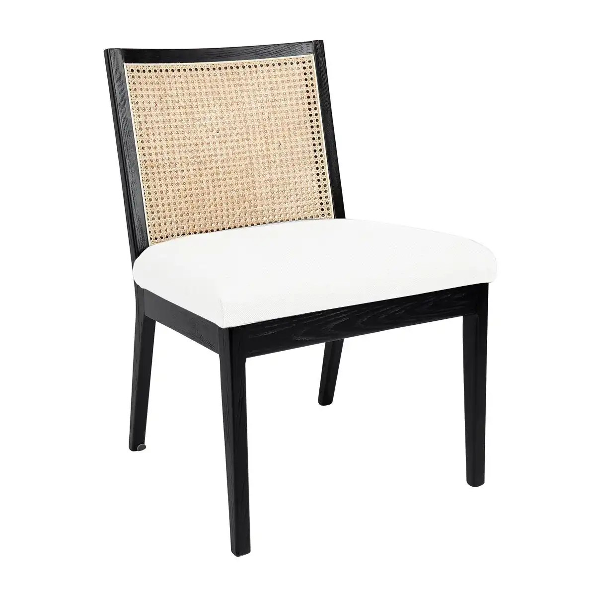 Kane Black Rattan Dining Chair - White Linen
