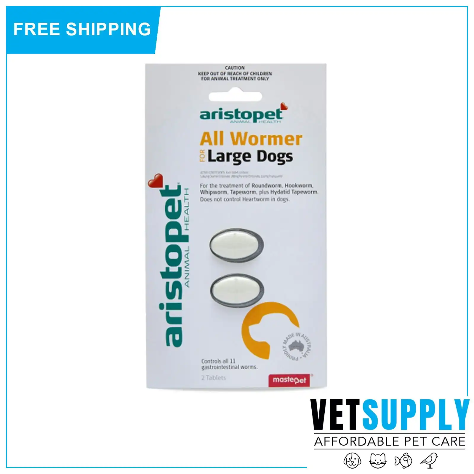 Aristopet Allwormer For Large Dogs 20 Kg 2 Tablets