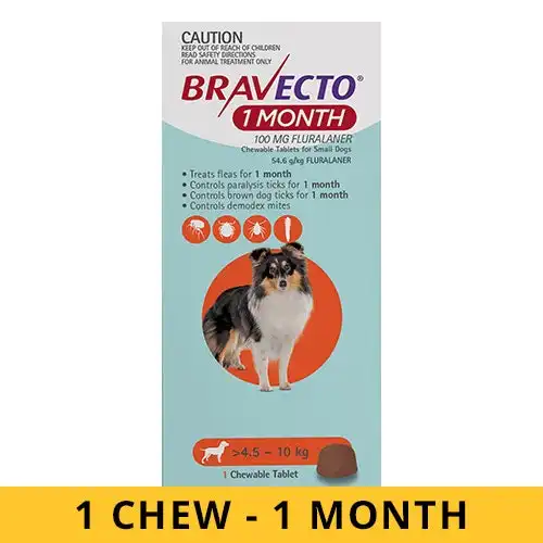 Bravecto For Dogs 4.5 to 10 Kg (ORANGE) MONTHLY 1 Chew