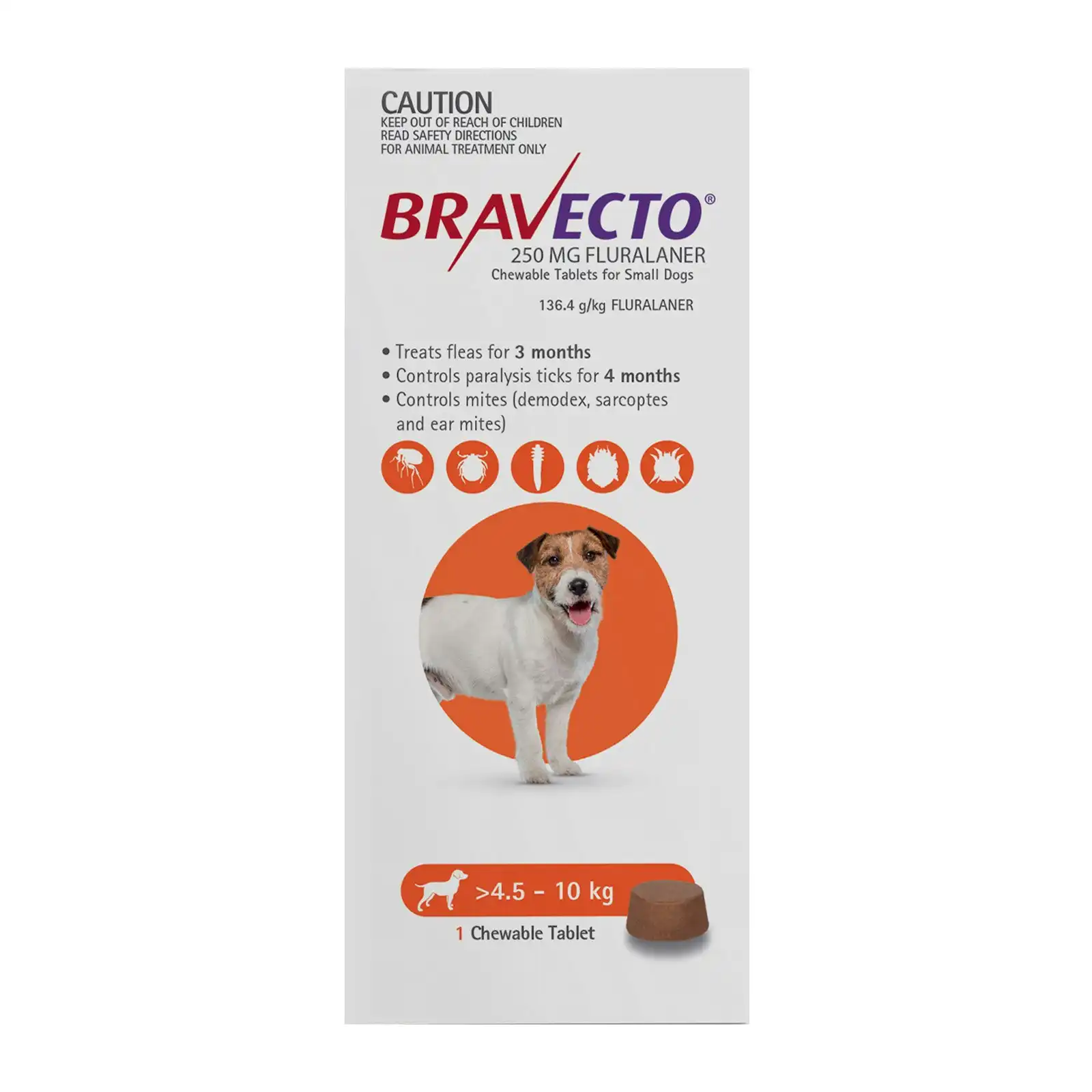 Bravecto For Small Dogs 4.5-10Kg (Orange) 2 Chews