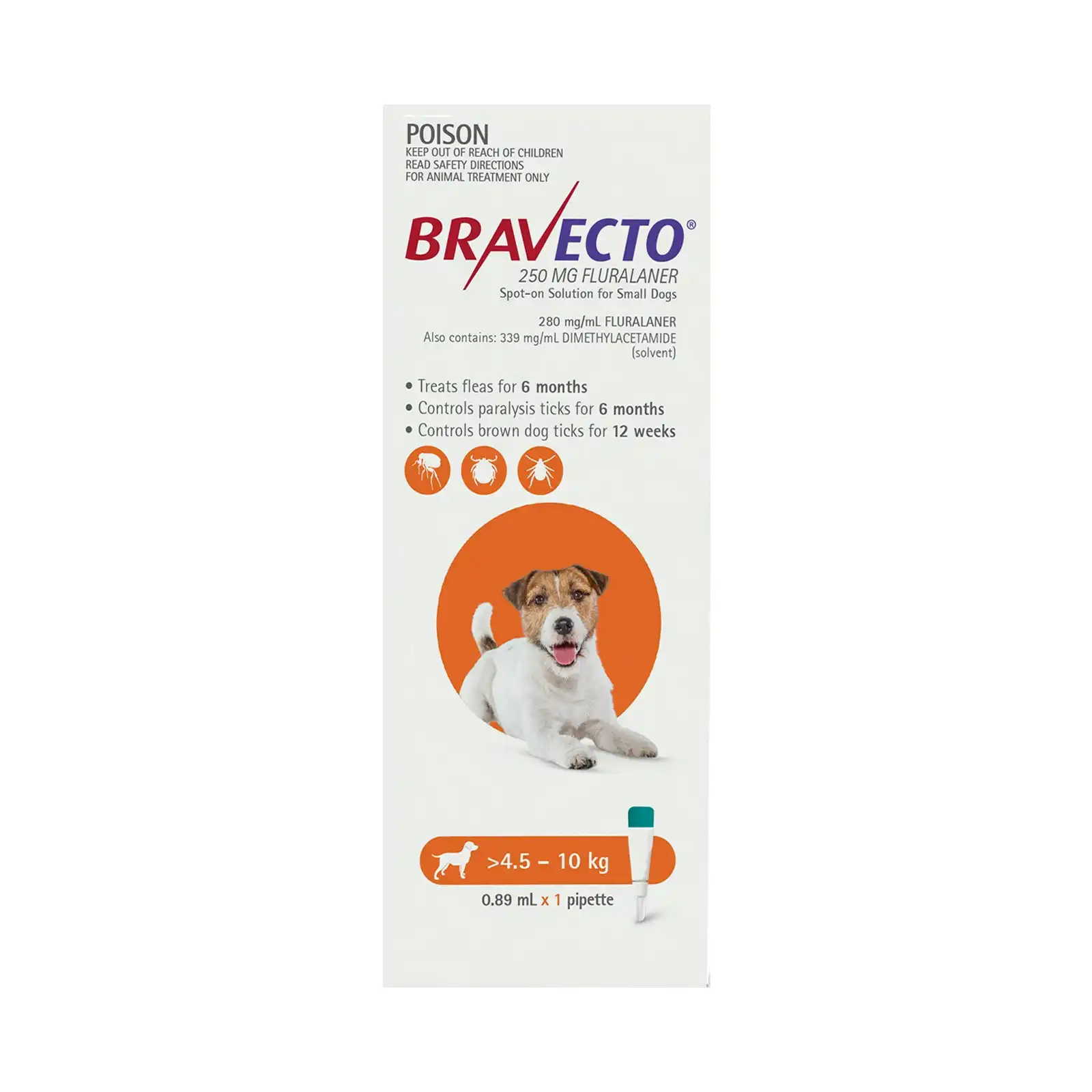 Bravecto Spot On For Small Dogs 4.5-10Kg (Orange) 1 Pipette