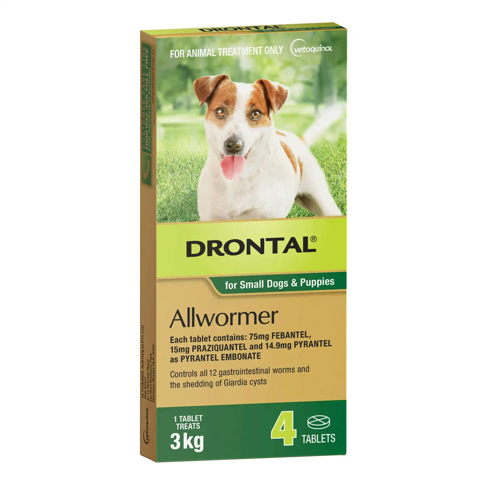 Drontal Allwormer Tabs For Dogs 3Kg (GREEN) 4 Tablets