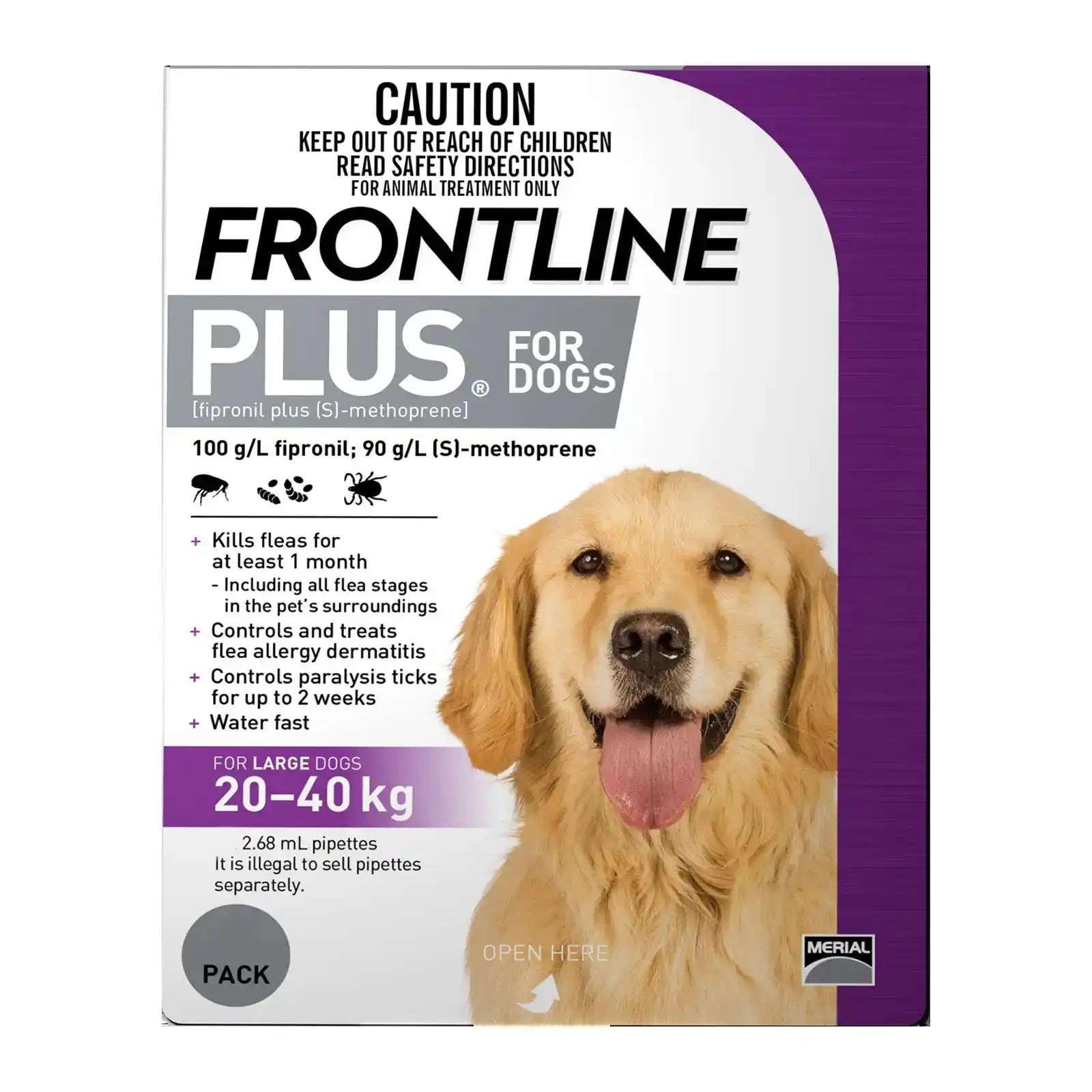 Frontline Plus For Large Dogs 20 To 40 Kg (Purple) 3 Pipettes